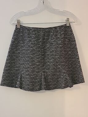 Tabloid Flounce Mini Skirt Black White Marled Knit Ruffle Flare Academia